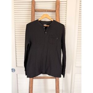 O'Neill Mens Black Henley Long Sleeve Waffle Knit Shirt Casual